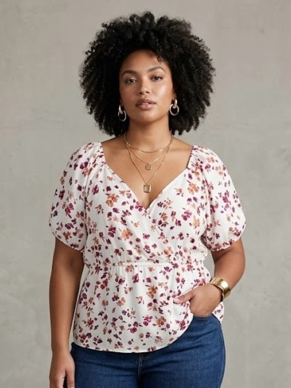 Penningtons Floral Ditsy Puff Sleeve Wrap Blouse - Cottagecore US 2X